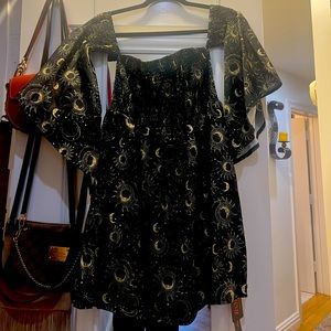 Off-Shoulder, bell-sleeve black moon dress